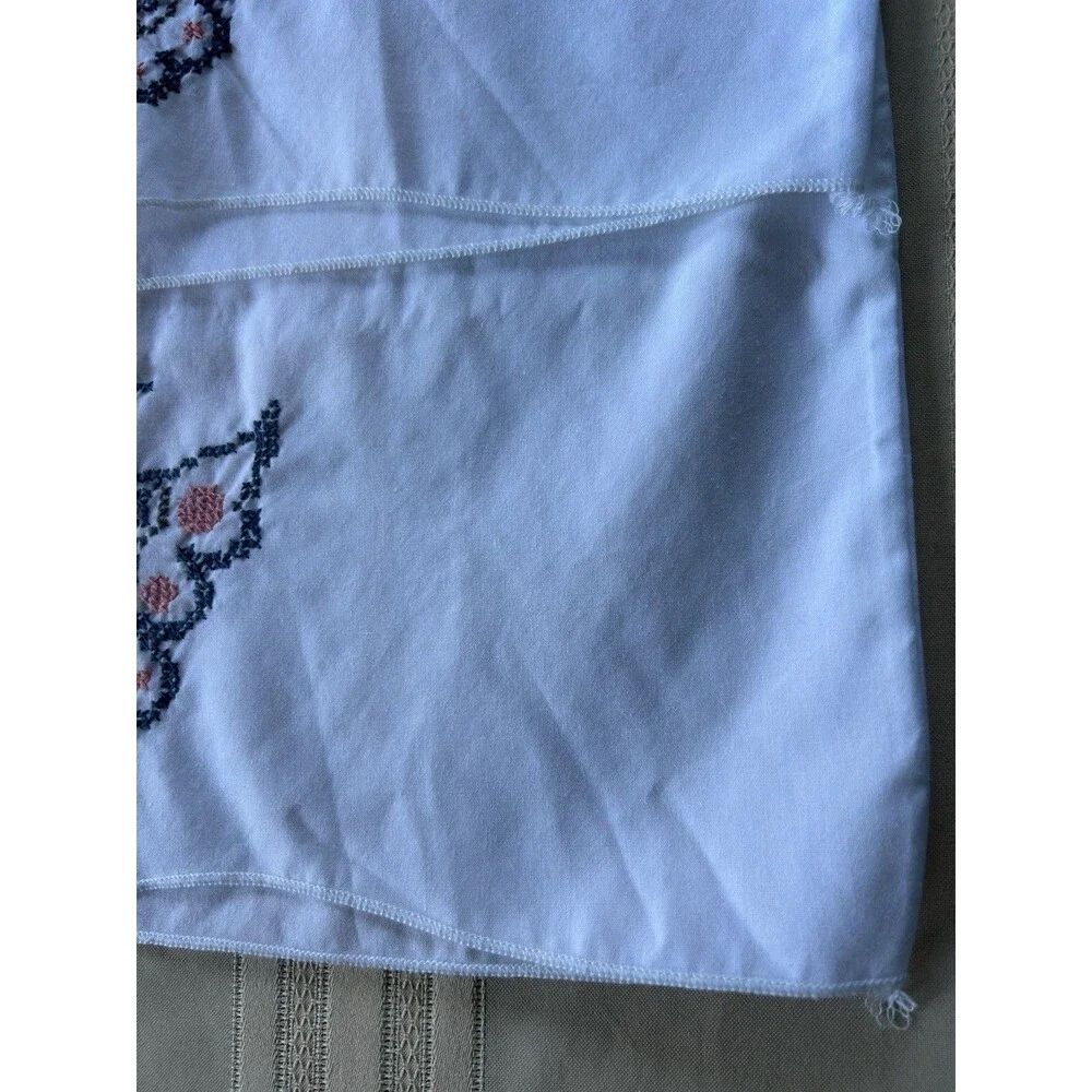 Vintage Cross Stitch Pillowcases Hand Embroidered Butterfly White 2 Pr Cottage